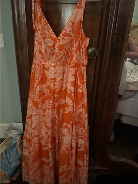 Lands' End Orange and Cream Tropical Print Maxi Dress